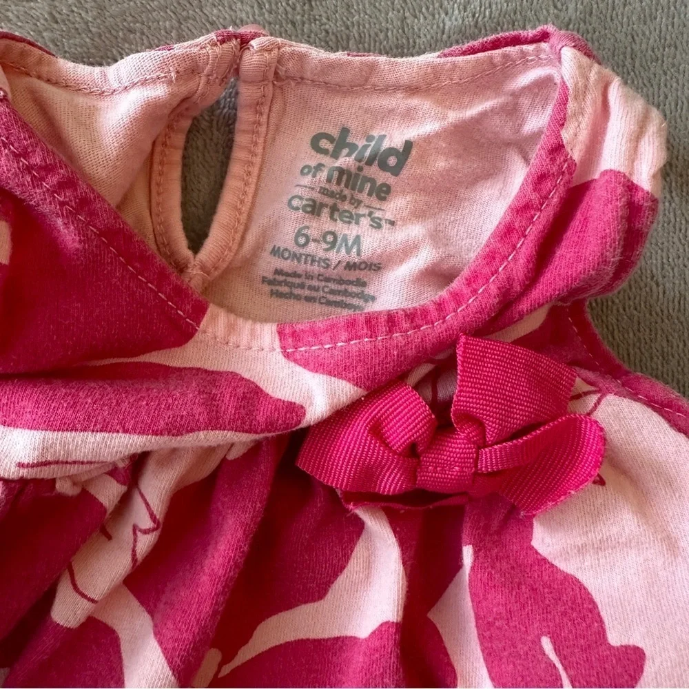 EUC Carter’s Baby Girl Onesie Dress, Tropical Pink, 6-9 Months